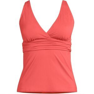 Land's End Plus Size V Neck Wrap adjustable soft tankini top Coral Bliss L Long